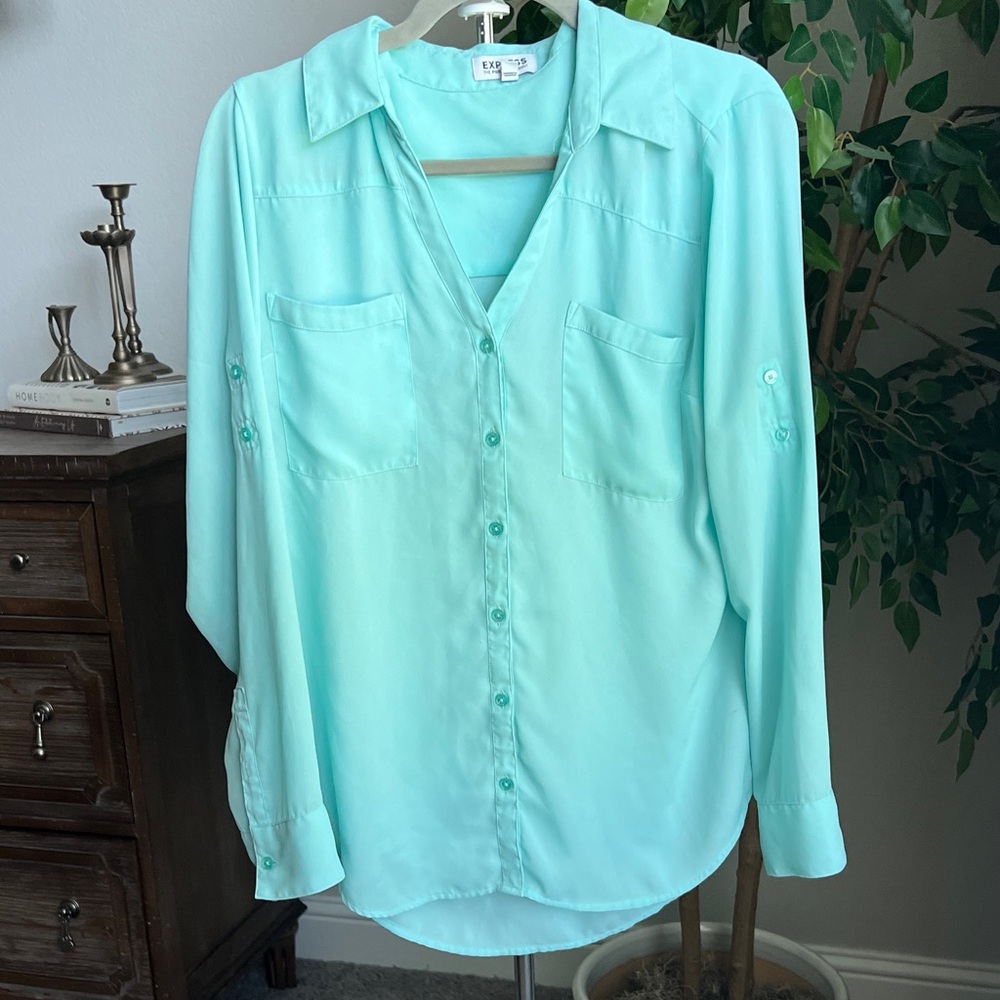 Express Aqua Button-Down Shirt